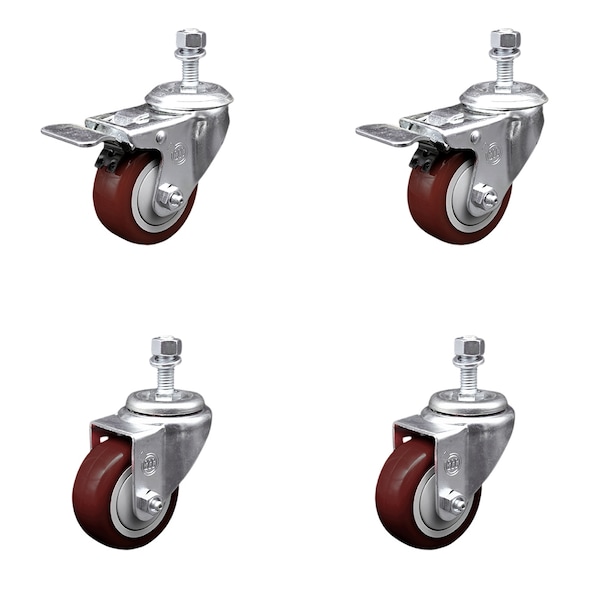 Service Caster 3.5 Inch Maroon Polyurethane Swivel 1/2 Inch Stem Caster Total Lock Brake, 2PK SCC-TSTTL20S3514-PPUB-MRN-121315-2S2 - main